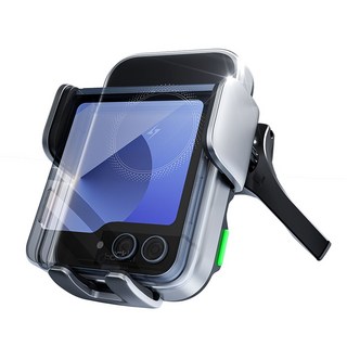 Toocki Z플립 호환 듀얼코일 15W 무선충전 차량용 핸드폰거치대, 실버