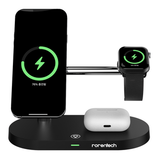 로랜텍 아이폰 애플워치 에어팟 맥세이프 고속 무선충전기, 블랙, 1개