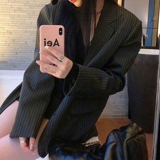 高級感黑色條紋西裝外套 2026春秋新款 寬鬆休閒時尚西服