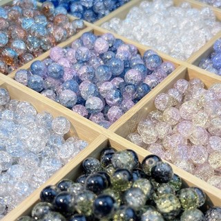 手工串珠DIY材料包配件手鏈製作材料包 8mm/10mm冰裂琉璃珠爆花玻璃珠手工diy串珠手鍊項鍊材質仙女飾品, 【10mm爆花H99#】隨機混色,500顆【送彈力線1卷10公尺】, 1個