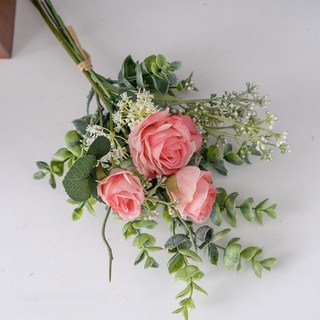 【台灣出貨】 沙洛玫瑰尤加利束 仿真玫瑰花束 拍照道具 居家裝飾擺設 畢業送禮 永生花 花藝插花 辦公桌擺飾, 【沙洛玫瑰尤加利束 / 一束】