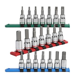 듀라테크 앨런 비트 소켓 세트 8인치 드라이브 토크 21피스 CR S2 메트릭 SAE, 21PCS 3/8" Bit Socket Set, 1개