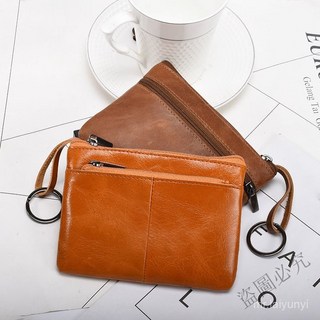 熱賣 真皮頭層牛皮油蠟皮零錢包拉鏈包皮包錢包真皮零錢鑰匙包女新款卡包迷你小錢包硬幣零錢手拿小包短款超薄IAW