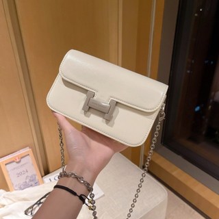 高級感真皮女包 百搭緊緻斜跨包 鏈條小包包 送女友閨蜜生日禮物 輕奢真皮鏈條包 港風肩包 韓版時尚小方包 大牌皮質女包, 米白色