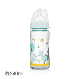 【NIP】德國製專利防脹順哺玻璃/PP奶瓶加贈母乳儲存蓋-拇指/圓型(M號奶嘴), 1個, 玻璃拇指型 綠240ml-B款螺牙, 240ml