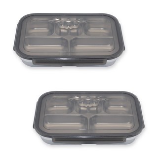 1+1 올품락 간편한끼 스텐 다이어트 직사각 5구 뚜껑 식판, 그레이, 2세트