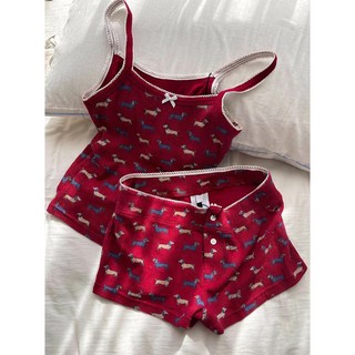 韓版臘腸狗印花吊帶短褲家居服套裝