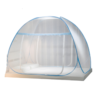 加大雙開蒙古包蚊帳，免安裝全底360度防蚊透氣, 蚊帳無底單人藍色