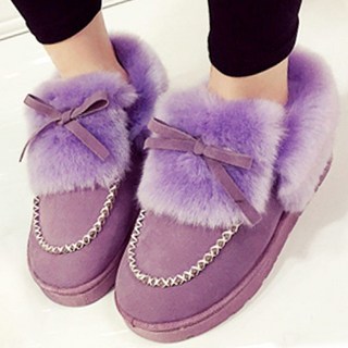 可愛毛毛領蝴蝶結綁帶雪靴【S1452】