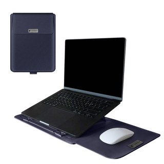 이코노미쿠스 거치대겸용 맥북 LG그램 삼성 노트북 파우치 커버 가죽, 네이비, 1개