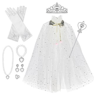 [청춘교복] 공주세트 8종 생일 축하 파티 브라이덜샤워 연말 선물 소품 프린세스 코스튬 주얼리 왕관 요술봉 망토 목걸이 액세사리, 1개, 화이트