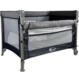 YIP baby 雙層折疊嬰兒床/遊戲床 (可攜式/側邊升降) 限時贈天然藺草蓆, 灰色