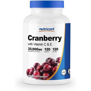 뉴트리코스트 크랜베리 비타민 C & E 25000mg 캡슐, 120 Count1, 1개, 120정