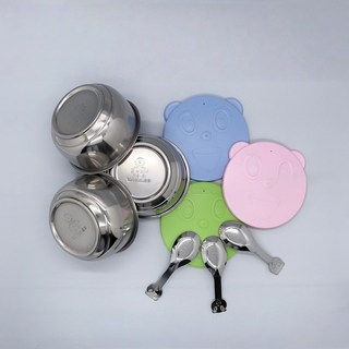 台灣製三色碗 兒童碗 304不鏽鋼隔熱碗 SGS合格 幼稚園指定專用 304不鏽鋼蓋隔熱碗, 台灣製, 1套, 1粉PE蓋,1全鋼碗,1湯匙=1套(袋裝無吊卡)