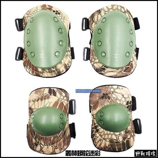 野戰搖滾-生存遊戲 野戰生存護具組-護膝&護肘 (黑色、狼棕色、軍綠色、ACU迷彩) 黑蟒戰術護具登山防護運動護具, 1個, 叢林蟒蛇