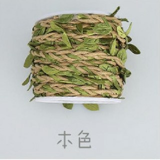 臺灣現貨 5毫米麻繩子樹葉混織森林係列裝飾麻繩 DIY手工藝背景藤條, 本色臘線樹葉10米一捲, 1個