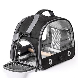 YF 아주 편리한 투명 접이식 다양 색상 앵무새 잉꼬 휴대용 이동 가방 이동장 새집 산보 찬책 병원이동용, 1개, 블랙