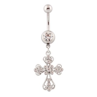 F4 現貨 小十字架肚臍環 十字架 肚臍環 防過敏 醫用鋼 粗針 肚臍釘 肚臍扣 滿鑽 小十字架, 1個