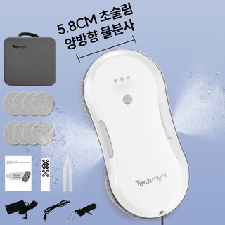 테크먼트 창문로봇청소기 스마트 베란다 매장 가정용 자동 물분사 초슬림 5.8cm 유리창 청소로봇, C10-화이트, 화이트