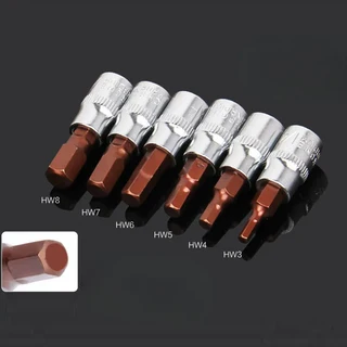 6개 1/4인치 S2 드라이브 육각 비트 소켓 세트 H3 H4 H5 H6 H7 H8 미터법 스크루드라이버 수공구 조인트, 01 Hex socket