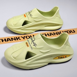 男女室內室外兩用拖鞋 防臭涼感防滑輕便大碼靜音厚底減震防水速乾透氣時尚休閒涼拖鞋, 43, 綠色