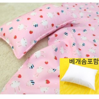 국내제조 핸드메이드 아기 유아 시원한 풍기인견 베개 커버, 1세트, 베개커버(딸기토끼)+베개솜