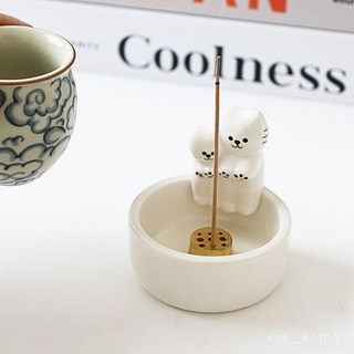 可愛烤手小貓咪陶瓷香插 香薰爐擺件 軟萌治癒茶桌茶寵室內綫香插爐 陶瓷線香座 擺件 線香座 陶瓷 室内熏香 卧香座, 單身貓綫香插,爐+一孔香插