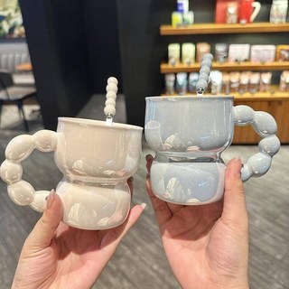 北歐風珠光珍珠馬克杯帶勺創意精緻送老師禮物男女生日禮物實用, 珍珠手把-珠光粉,教師送禮推薦-杯+勺（粉色禮盒禮袋, 1個