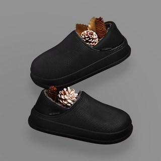 PWX Banding Hall 남여공용 방한 아웃도어 인도어 슈즈 털슬리퍼 슬립온 블랙