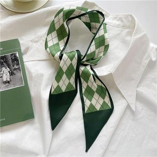 顯白牛油果綠小絲巾 纏包絲帶 模特搭配髮帶領巾