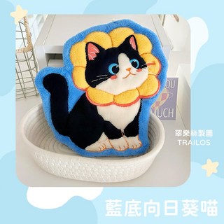 翠樂絲 卡通賓士貓珊瑚絨擦手巾 柔軟吸水 掛繩設計, 1個, 藍底向日葵喵