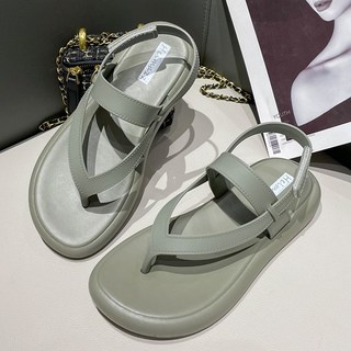 新款平跟涼鞋，純色羅馬鞋，夏季外穿沙灘鞋, 24 cm, 綠