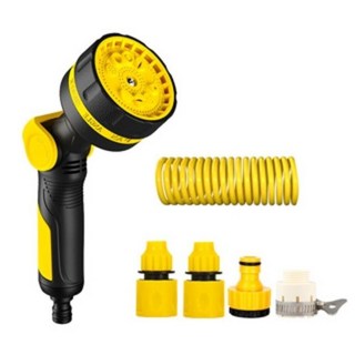 루이식스 스프링호스 물뿌리개 원예 세차 베란다 청소 고압 강력 분사기 10가지모드, 옐로우, 10m