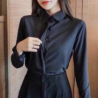 加大尺碼 襯衫 - 職業暗領黑色長袖工作襯衫 (台灣適用)