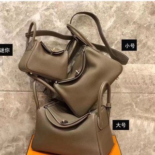 頭層牛皮mini醫生包，單肩斜挎，大象灰，Lindy手提包, 1個, 需要銀扣聯系客服備注【黑/白/灰/棕】26cm