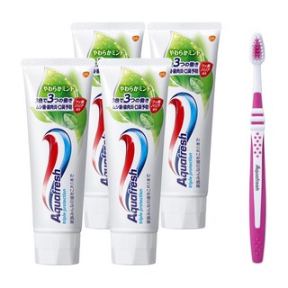 Aquafresh 140g 아쿠아프레쉬 부드러운 민트 치약 [의약부외품] 4개+칫솔 첨부, 4개