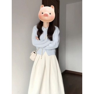 初秋溫柔風套裝：森系遮肉毛衣 + 韓劇女主中長款半身裙兩件套