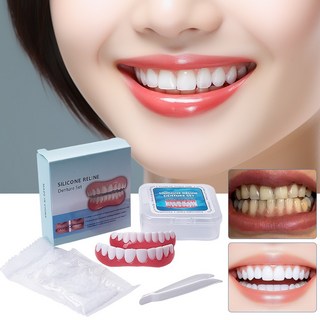 1+1치아 틀니 임시 틀니 실리콘 모조 틀니 세트, 3개