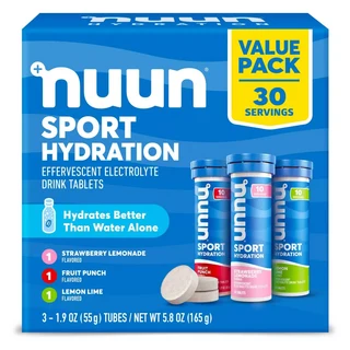 Nuun 運動補水 電解質飲品 草莓檸檬水 + 水果潘趣 + 檸檬萊姆 發泡錠 30入, 1個, 165g