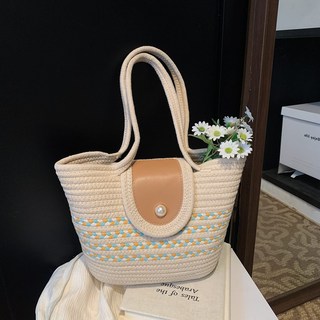 夏季新款編織沙灘包女大容量托特包 簡約百搭單肩包 韓系質感通勤學生實用旅行包