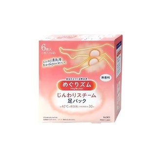 KAO花王 碳酸涼感足貼6入組-蒸氣溫感舒緩腿足疲勞，足部保養貼布，涼感舒適, 1個, 花王足貼 6入(溫熱感無香味)