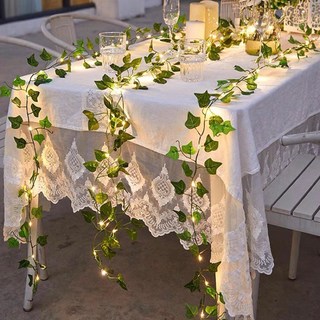 有感選物 仿真綠葉藤蔓LED燈串 佈置燈串 陽台佈置 聖誕節燈飾, 楓葉長青綠藤,5米50燈（電池）, 1個