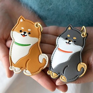 柴犬大學 柴犬皮革磁扣卡套鑰匙圈 皮革卡套 柴犬禮物 柴犬周邊 交換禮物, 1個, 黑柴, 黑柴