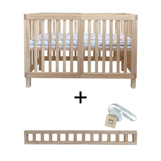 喬依思 史丹佛六合一嬰兒床 - 台灣製造檢驗合格 贈4cm嬰兒專用床墊, 原木色+小圍欄(贈安心固定帶)