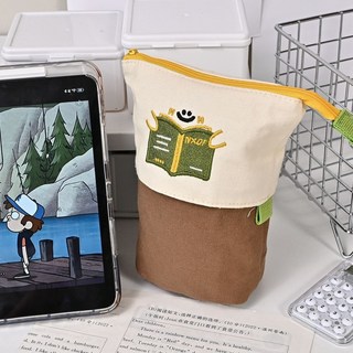 二合一伸縮筆筒大容量刺繡筆袋卡通學生桌面整理文具收納筆盒，伸縮設計，大容量收納，精美刺繡圖案, 1個, 高顏值中性筆,原套餐