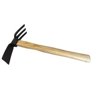 大力夯專業五金 兩用木柄鋤頭 雙頭花耙 鋤頭 雙頭鋤 除草工具 園藝工具 兩用耙子 耙子 鍛造花耙 三齒耙, 1個, 3-兩用(木柄)