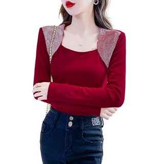 댄스복 상의 여성용 핫피스 스퀘어넥 슬림 스판 긴팔 티셔츠 뉴타임즈 M285K528