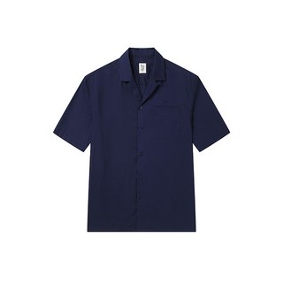소루 코튼 오버핏 반팔 셔츠_네이비
