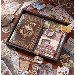 보스케 빈티지 나비 다이어리 꾸미기 140종 풀세트 다이어리포함, 브라운 빈티지