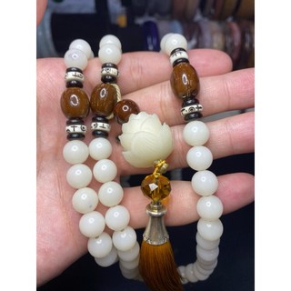 白玉菩提根珠項鍊，天然材質，手工串珠，祈福保平安, 1個, 白